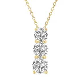 1 Ctw Lab Grown Diamond Three Stone Pendant In 14K Yellow Gold