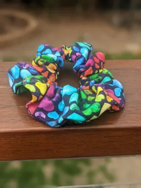 Australian made Scrunchie - (Purple Rainbow Hearts)