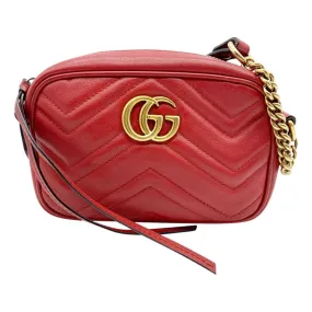 Gucci Chain Marmont Calfskin Matelasse Mini Gg Hibiscus Red Leather Shoulder Bag