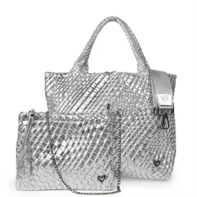 London Large Woven Tote - Silver