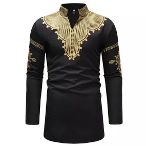 Mens African Clothing Tribal Dashiki Print Long Shirt Traditional Ethnic Men African Clothes Streetwear Casual Chemise Homme 3XL