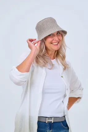 Papierstroh Bucket Hat, taupe